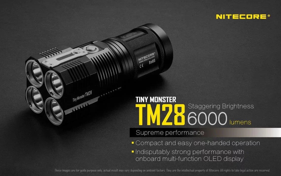 Outdoor Value Pack: Nitecore TM28 Searchlight and E4K Flashlight -Both can be Recharged on the go or at home