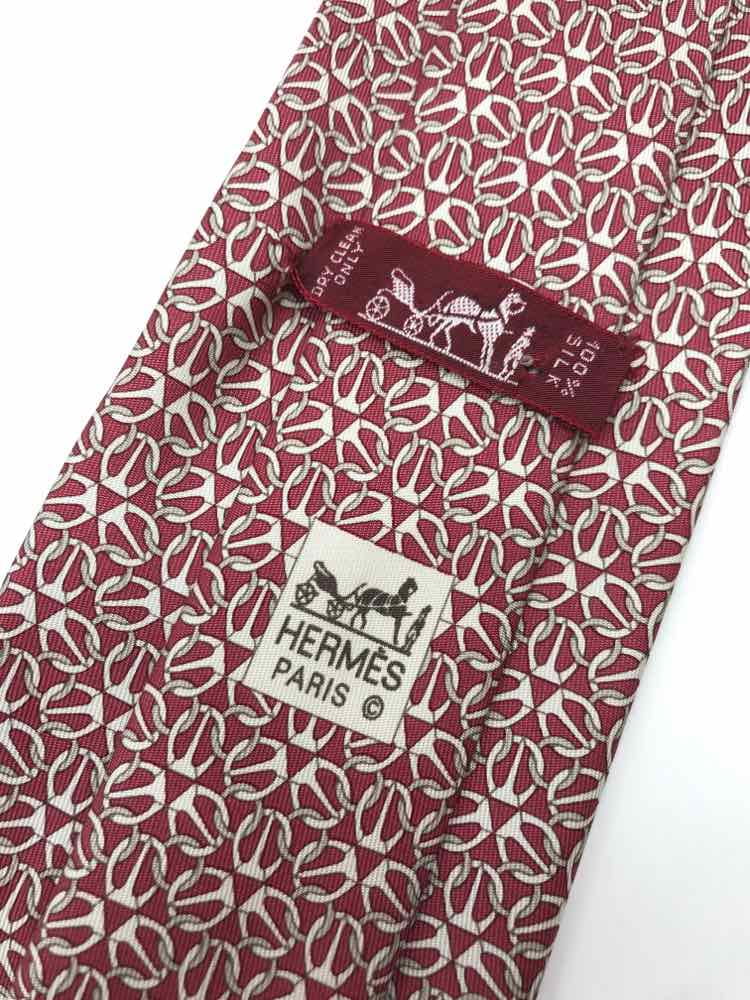 Pre-Owned Hermes Red Silk Printed Men's Tie