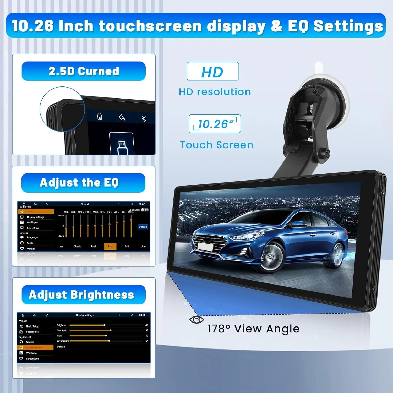 Podofo 7-32V 10.26" Portable Touch Display Car Stereo Radio Wireless Carplay Android Auto Mirror Link FM Bluetooth AUX for Car Suv Van Pickup Vehicles, with 64G Card&Backup Camera