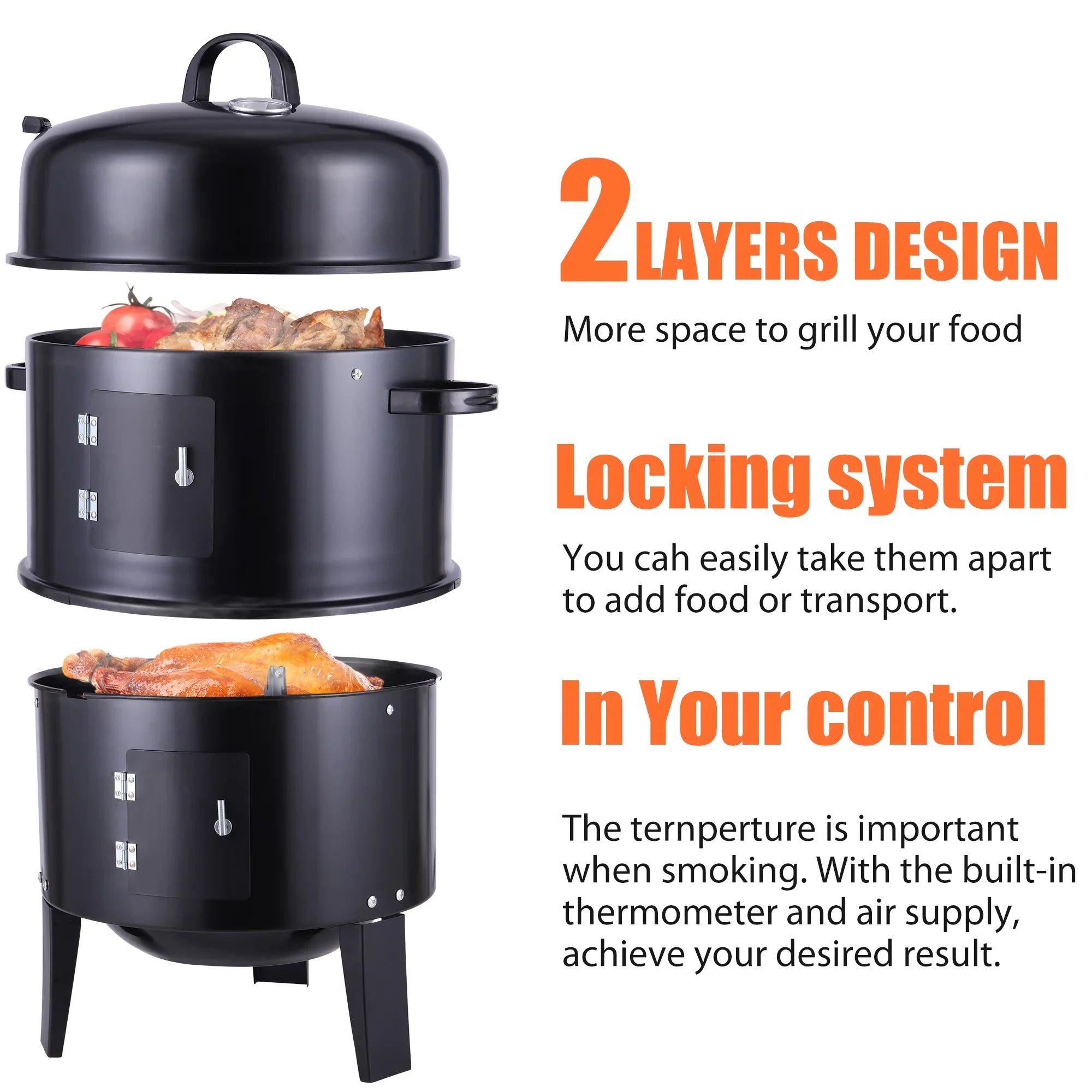 Portable Outdoor Charcoal Grill BBQ Charcoal Grill for Backyard Cooking Camping Picnics Garden Beach