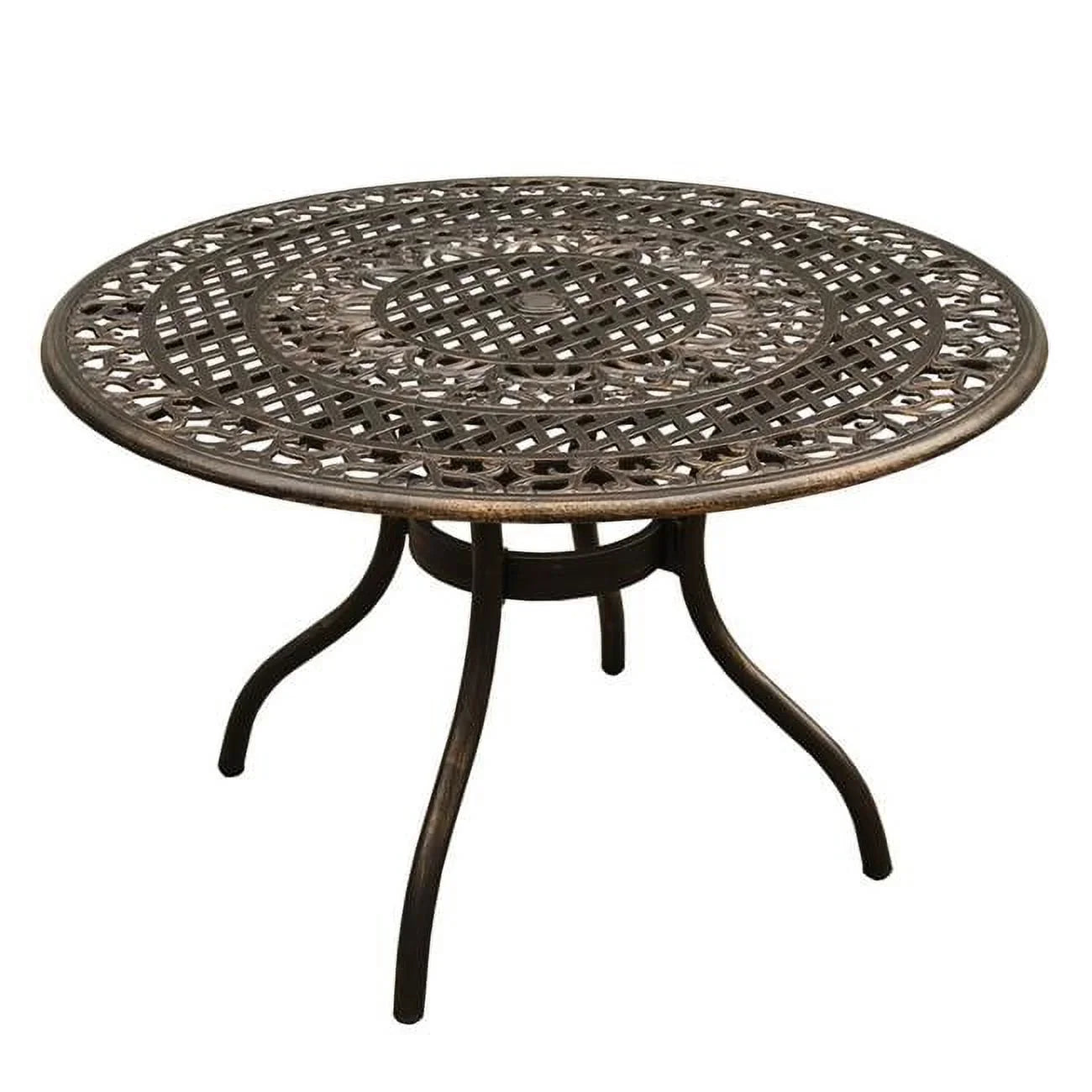48 in. Ornate Traditional Outdoor Mesh Lattice Aluminium Round Dining Table, Bronze