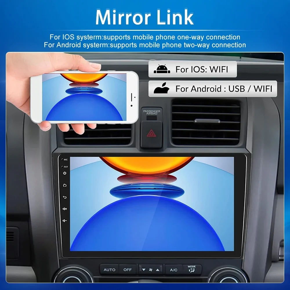 For Honda CRV 2007-2011 9'' Monitor Car Stereo Radio Player Wireless Carplay Android Auto Mirror Link HD 1080P Android 12 Bluetooth WIFI GPS FM USB Hifi, AHD Backup Camera