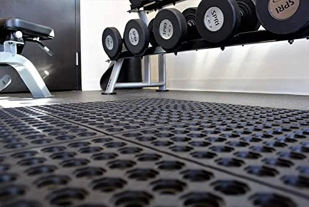 Interlocking Rubber Floor Mat For Restaurant Kitchen Floor Anti Fatigue Bar Door Mat Non-Slip Indoor Outdoor Shower Pool Drainage, Sturdy Garage Flooring 36 X 36 Inch