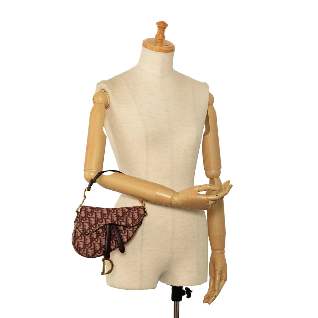 Pre-Owned Authenticated Dior Mini Oblique Saddle Canvas Fabric Red Satchel Unisex (Good)