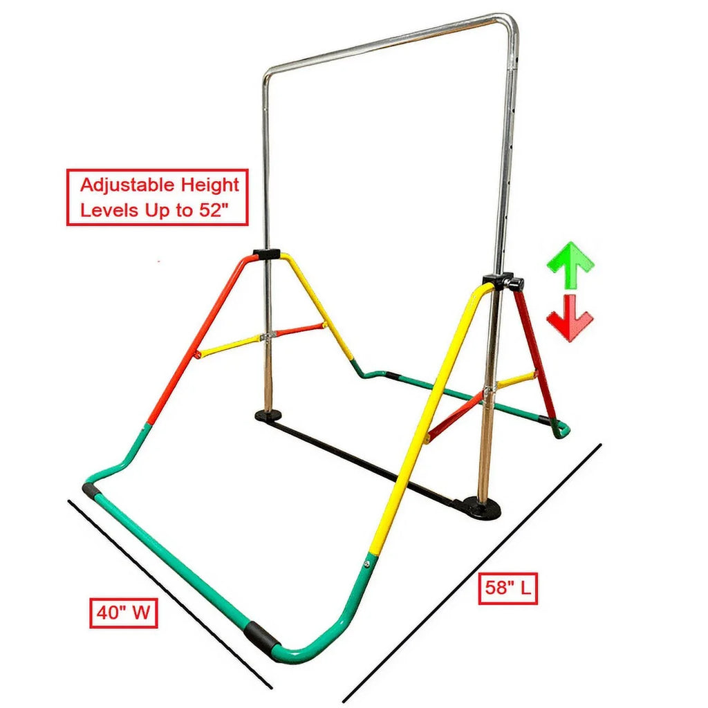 Height-Adjustable Kids' Gymnastics Bar - Home Training Bar for Junior Gymnasts - Folding Monkey Bar Playground Equipment - Expandable Horizontal Kip Bar for Boys/Girls (Red/Yellow)