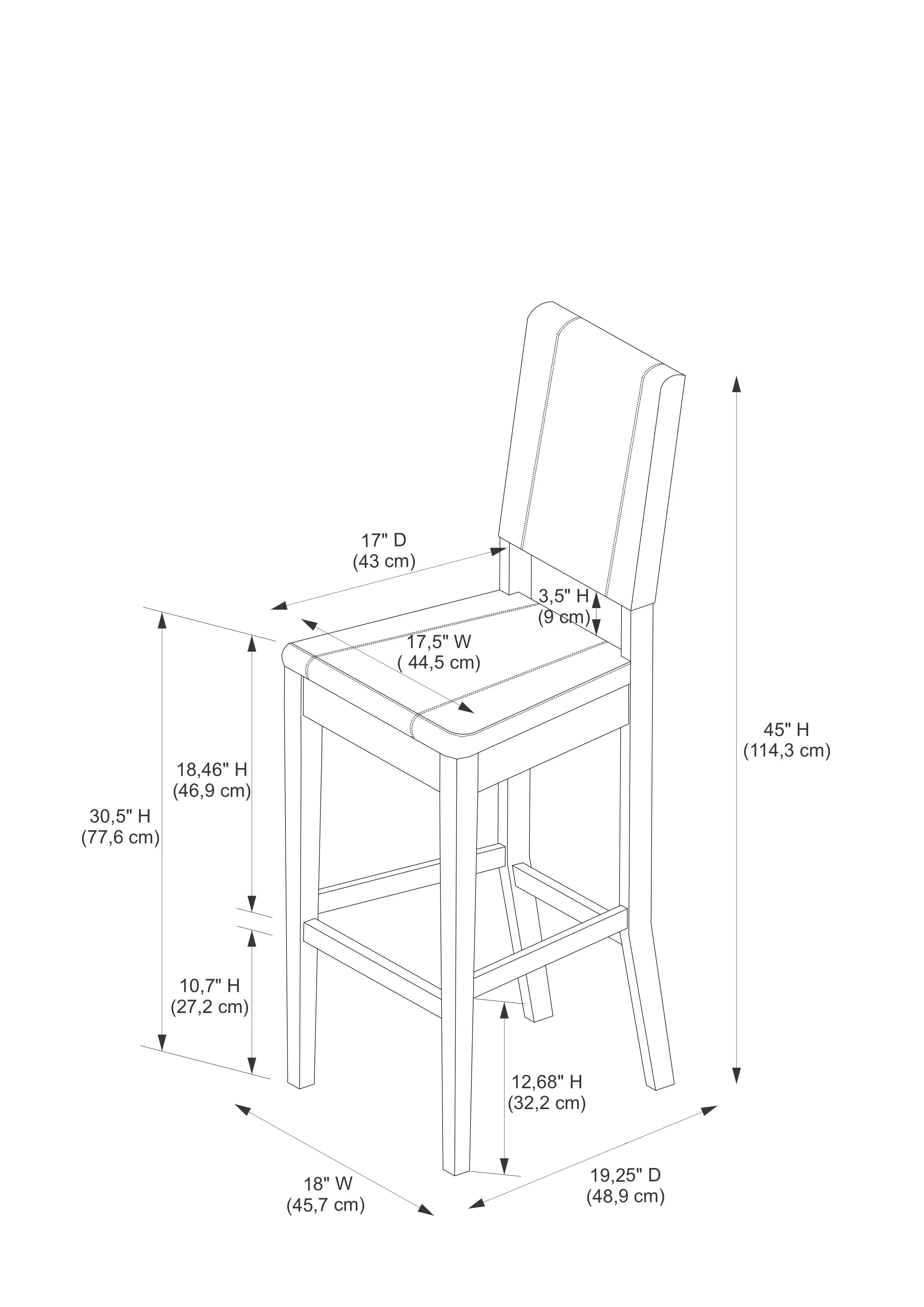 Linon Mulberry Padded Bar Stool, 30" Seat Height, Medium Dark Walnut Finish with Cream PVC Fabric