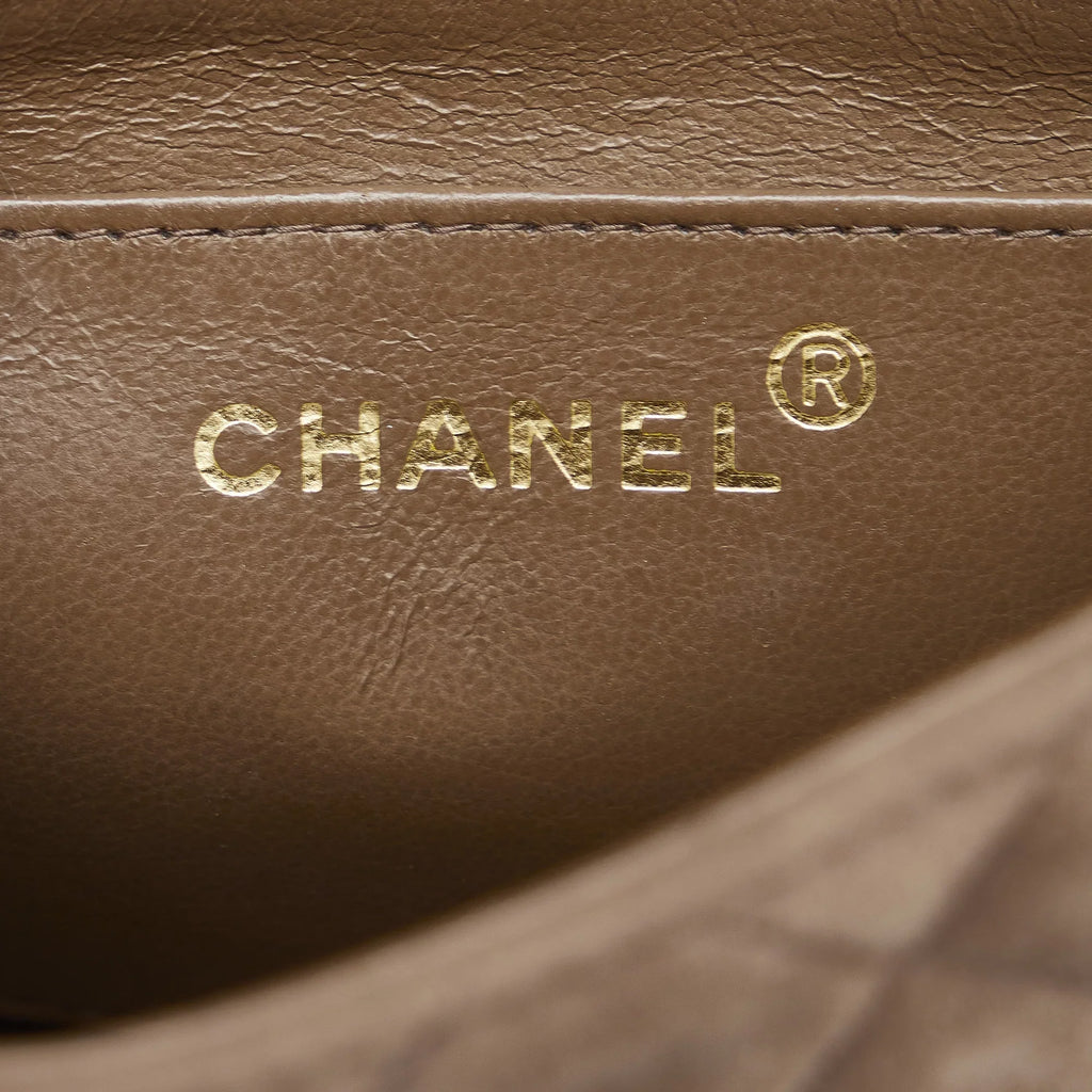 Pre-Owned Authenticated Chanel Classic Mini Square Single Flap Suede Leather Brown Crossbody Bag Unisex (Good)