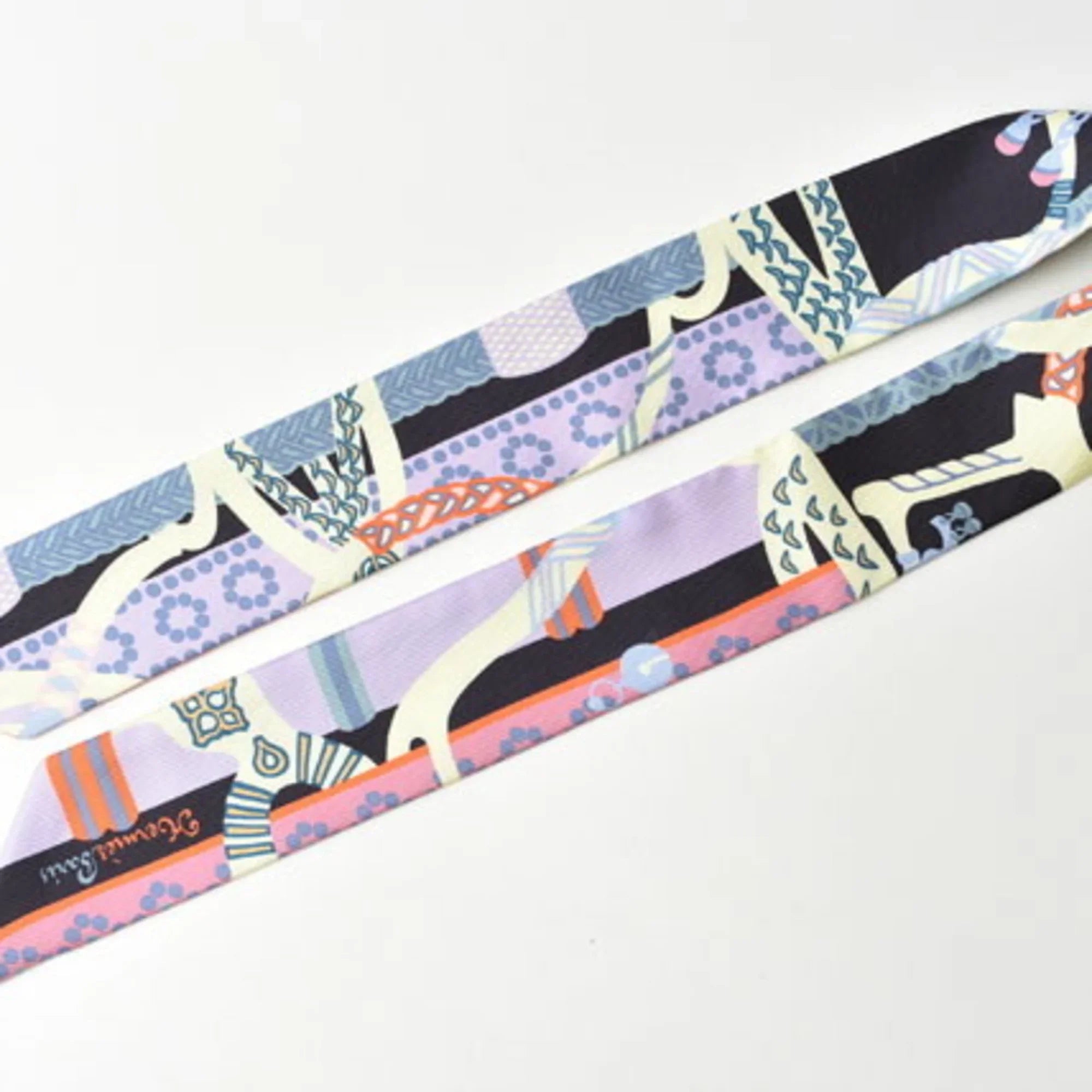 Pre-Owned Hermes Twilly Scarf Muffler HERMES Silk Twill Light Purple Orange Blue (Good)