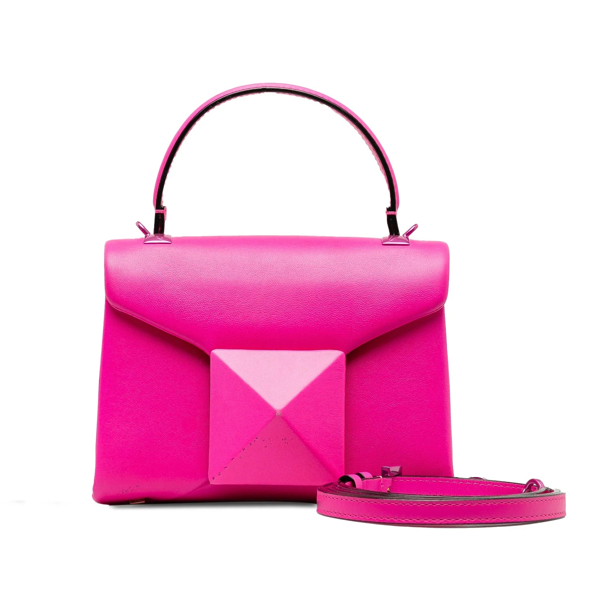 Pre-Owned Authenticated Valentino Mini One Stud Satchel Calf Leather Pink Unisex (Good)