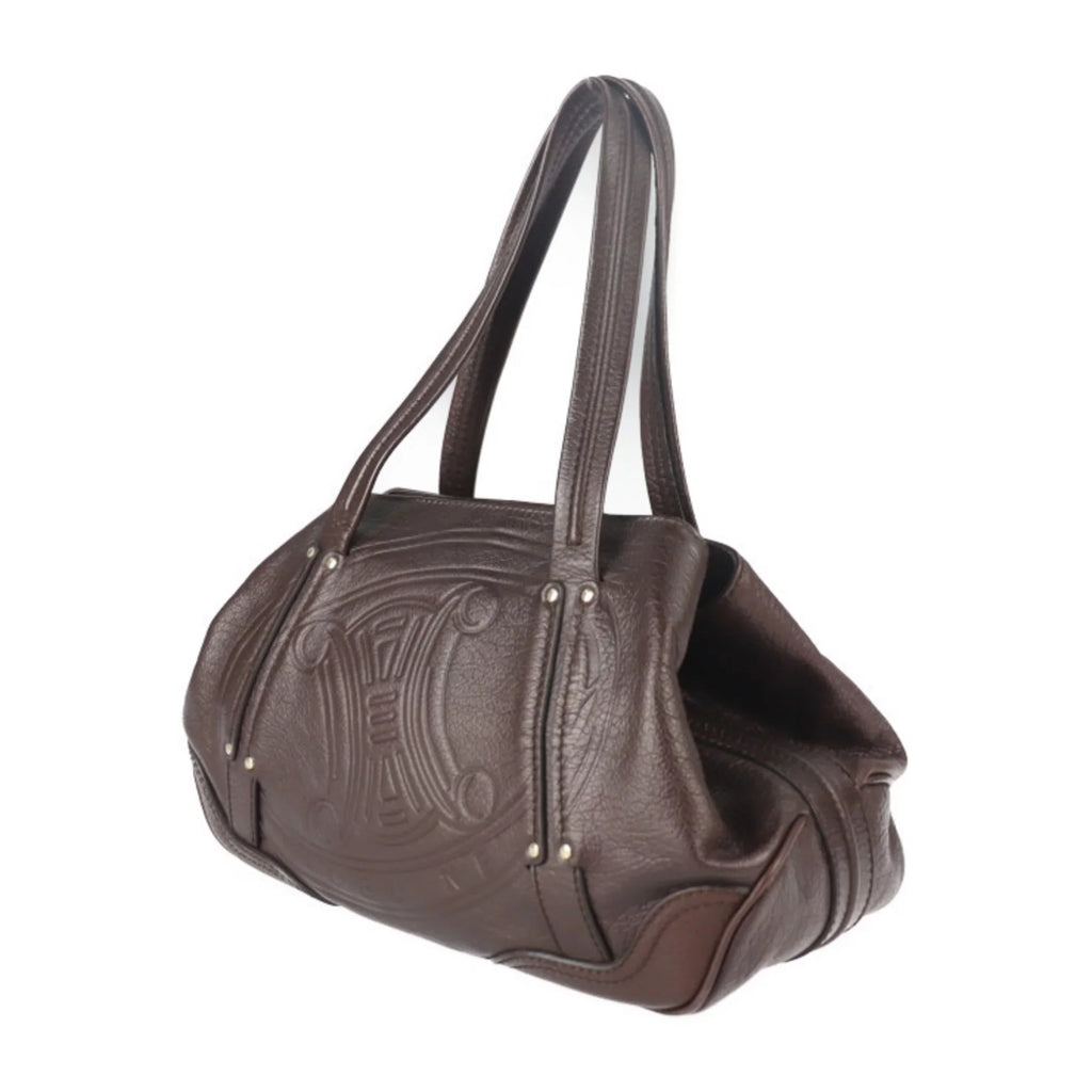 Pre-Owned CELINE Celine handbag leather brown gold metal fittings triomphe logo mark emboss (Good)