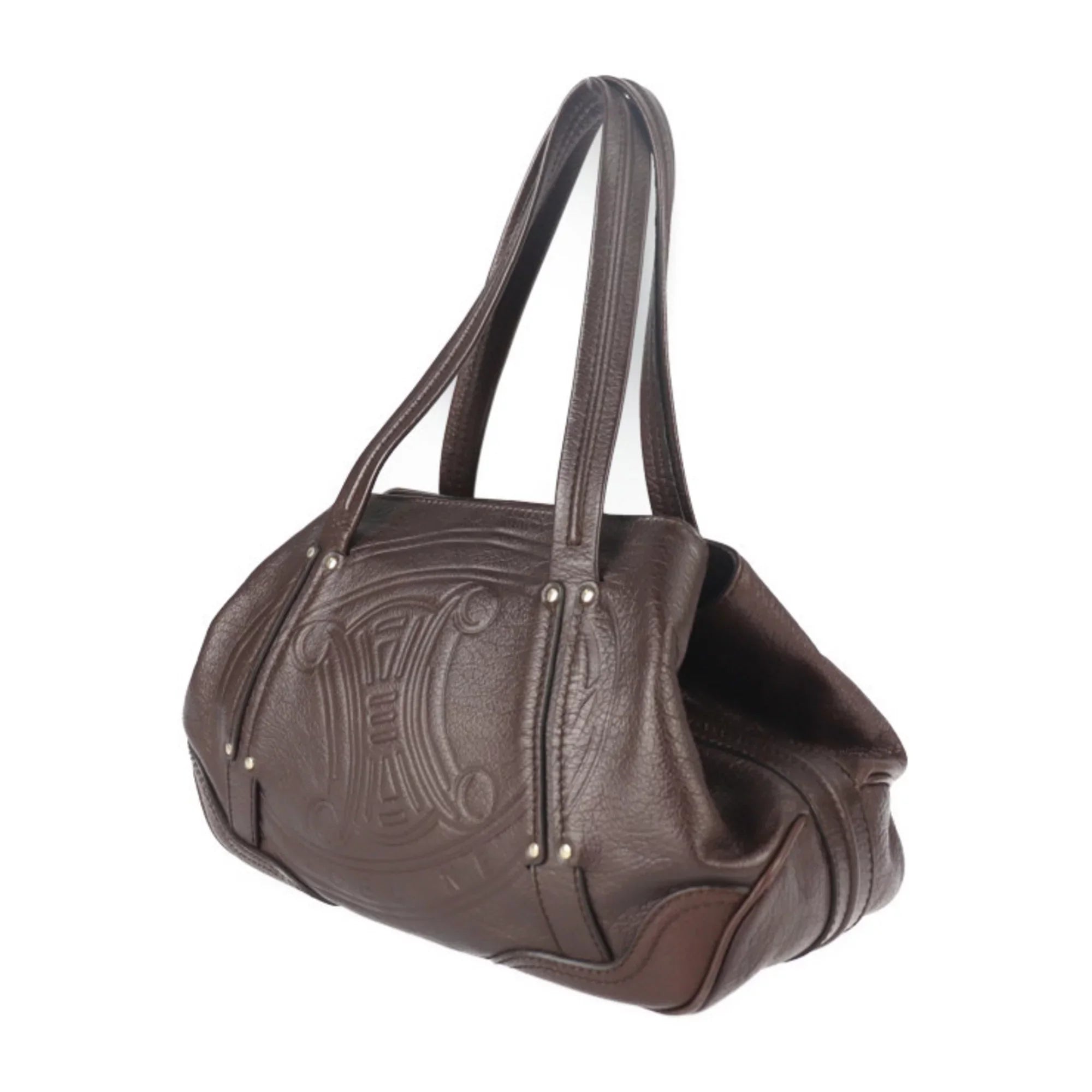 Pre-Owned CELINE Celine handbag leather brown gold metal fittings triomphe logo mark emboss (Good)
