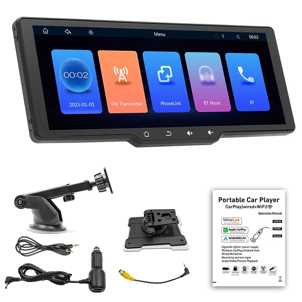 OWSOO Portable Wireless CarPlay Multi-language Car Video Recorder Car Camera Auto Camcorder 10.26in Car Rearview Camera Mobilephone APP Control Car MultiMedia Player