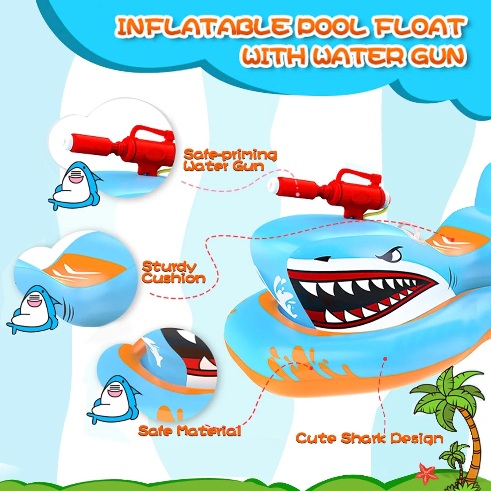 Pool Floats for Kids,Shark Ride-on Pool Toys with Fluid for Kid Pool Game Boys Girls Age 3-12