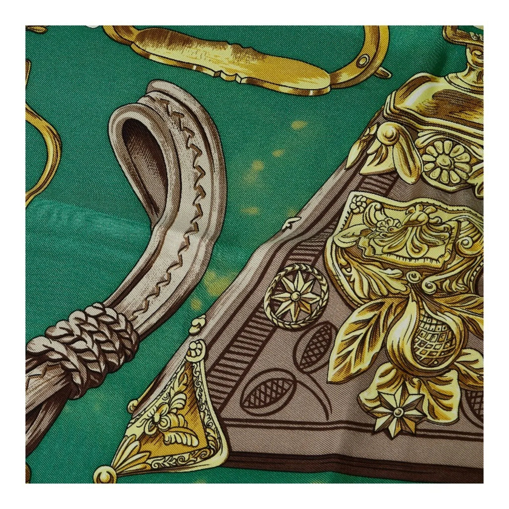 Pre-Owned Hermes Carre 90 ETRIERS Stirrup Pattern Horse Tack Scarf Muffler Green Multicolor Silk Ladies HERMES (Fair)
