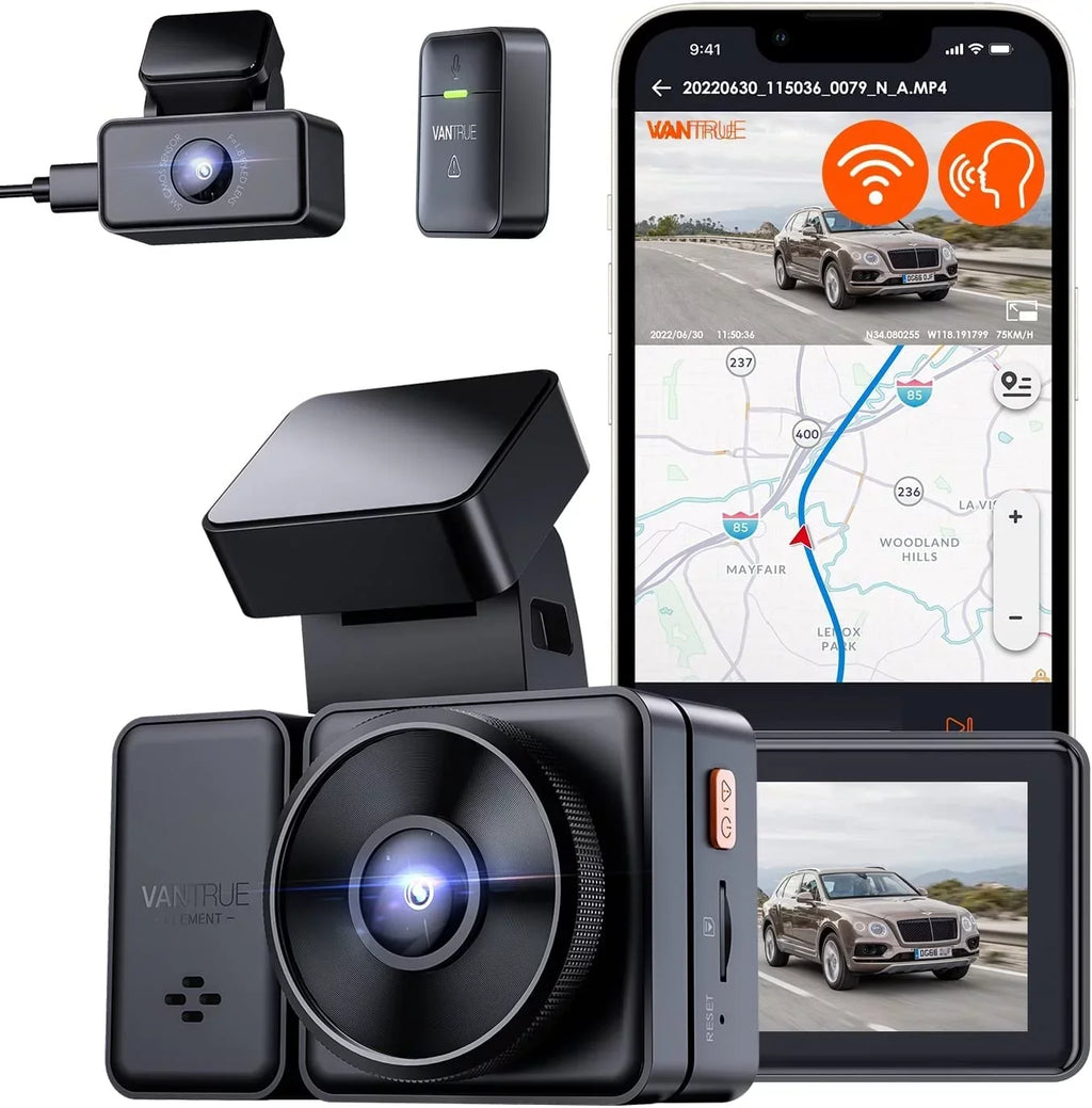 Vantrue E2 Dual 2.5K Front and Rear Dash Cam with 5G WiFi, GPS & Voice Control, 1944P+1944P Car Camera, 24hrs Buffered Parking Mode, Enhanced Night Vision, Motion Detection, Capacitor, Support 512GB