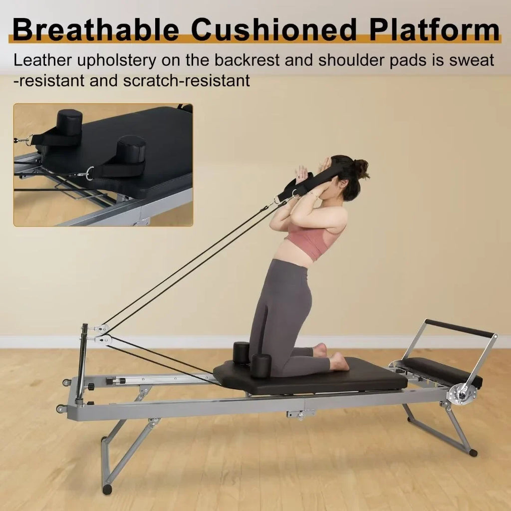 Docred Foldable Pilates Reformer,Quiet Pilates Reformer Workout Machine with Spring for Home Gym，Beginners，Up to 300 lbs Weight Capacity