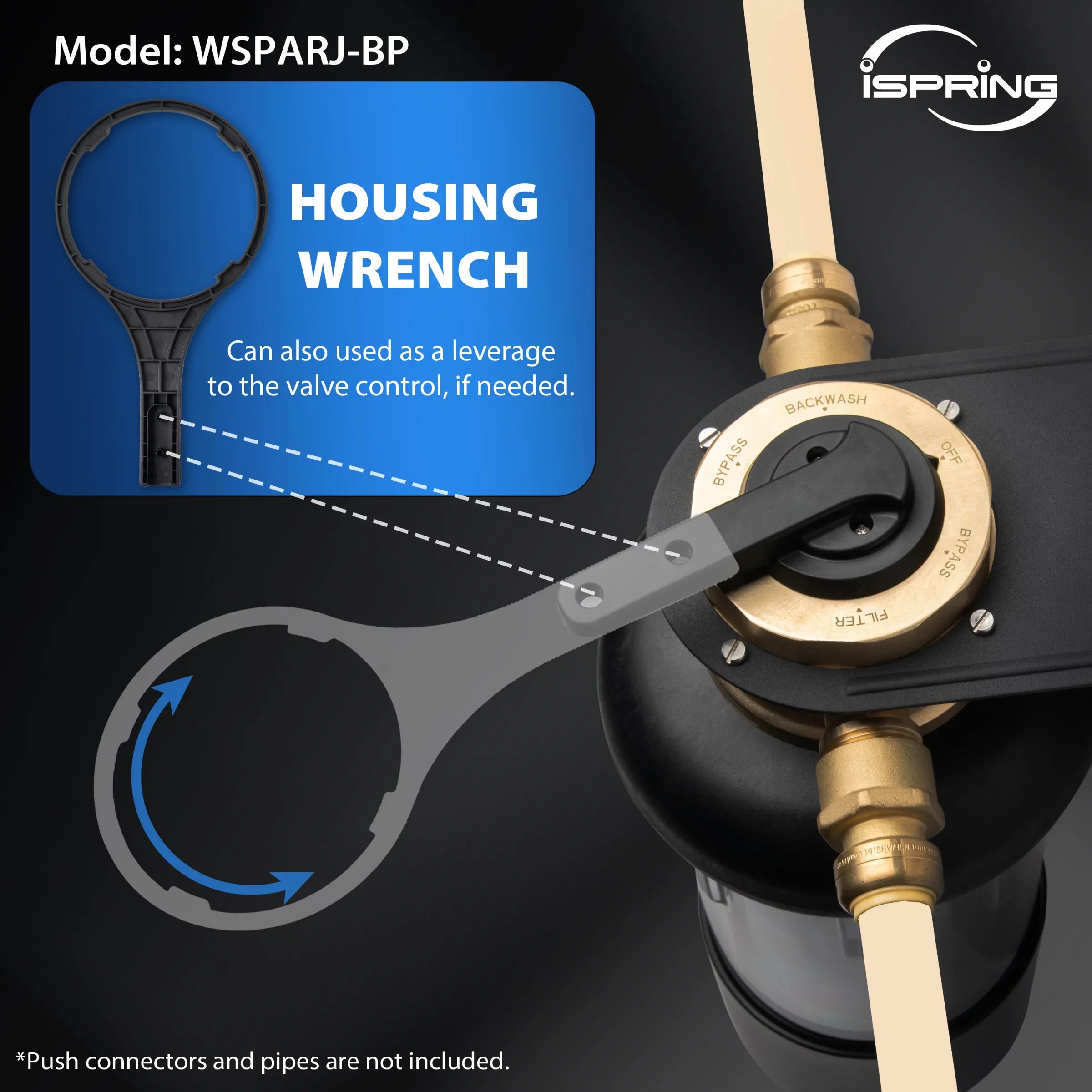 iSpring WSP500ARJ-BP Whole House Prefilter, Spin-Down Sediment Liquid Filter with Bypass, Upgraded Clear Housing, Jumbo Size, Flushable and Reusable, Monitor Auto Flushing, 4 Modes, 500 Microns