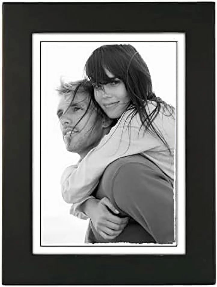 5X7 Picture Frame - Wide Real Wood Molding, Real Glass - Black