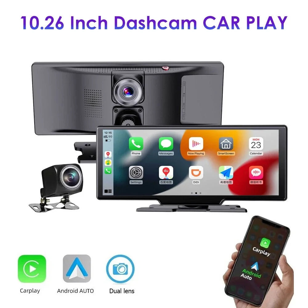 KingFurt T91 Dash Camera with 2K 1080P Dual Lens - Enhanced Recording, Wireless Connectivity, Android Auto, Touch Monitor WiFi