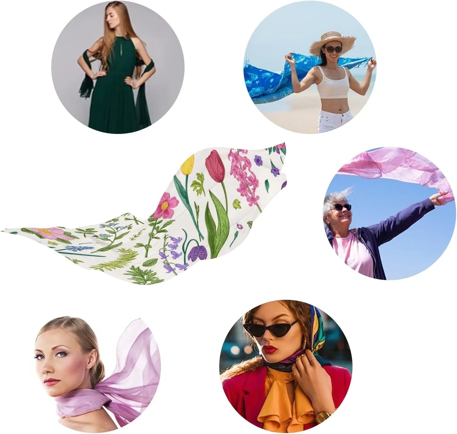 Hyjoy Meadow Flowers and Herbs Long Silk Neck Scarf Lightweight Shawl Wrap Scarves for Women Girls
