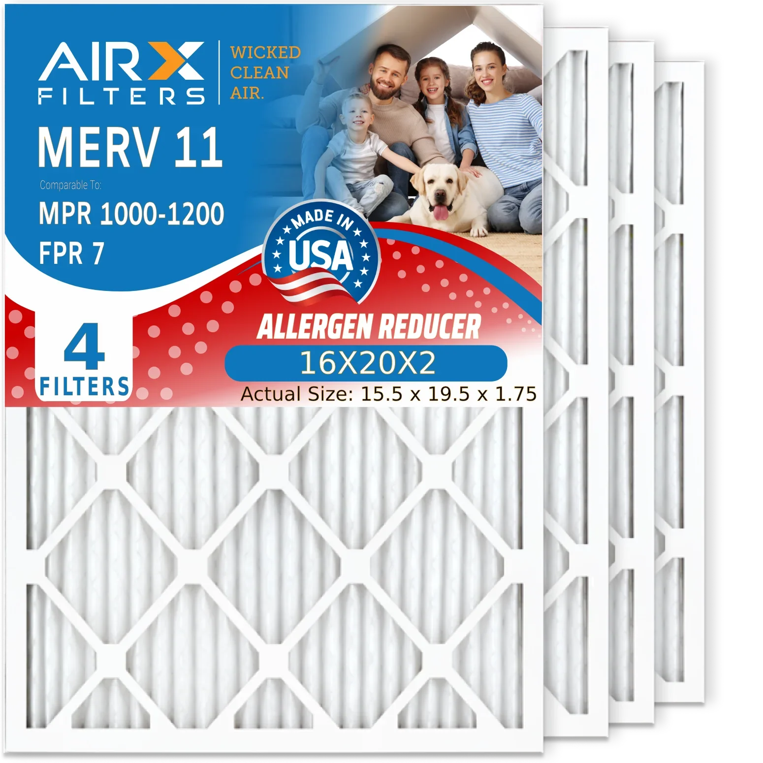 16X20X2 Filters MERV 11 Comparable to MPR 1000, MPR 1200 & FPR 7 Compatible with Honeywell DH150 Dehumidifiers 4 Pack by AIRX FILTERS WICKED CLEAN AIR.
