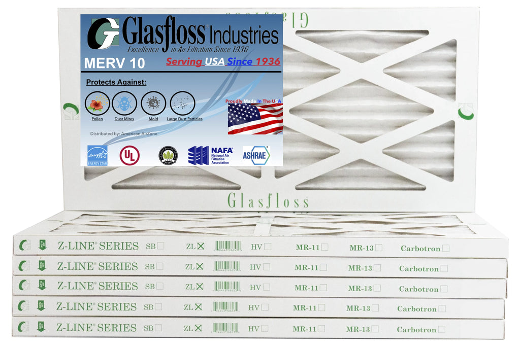Glasfloss 12x26x1 - MERV 10 -Qty:6 - Furnace Air Filter - Made in USA (Actual Size: 11.5 x 25.5x7/8 inch)