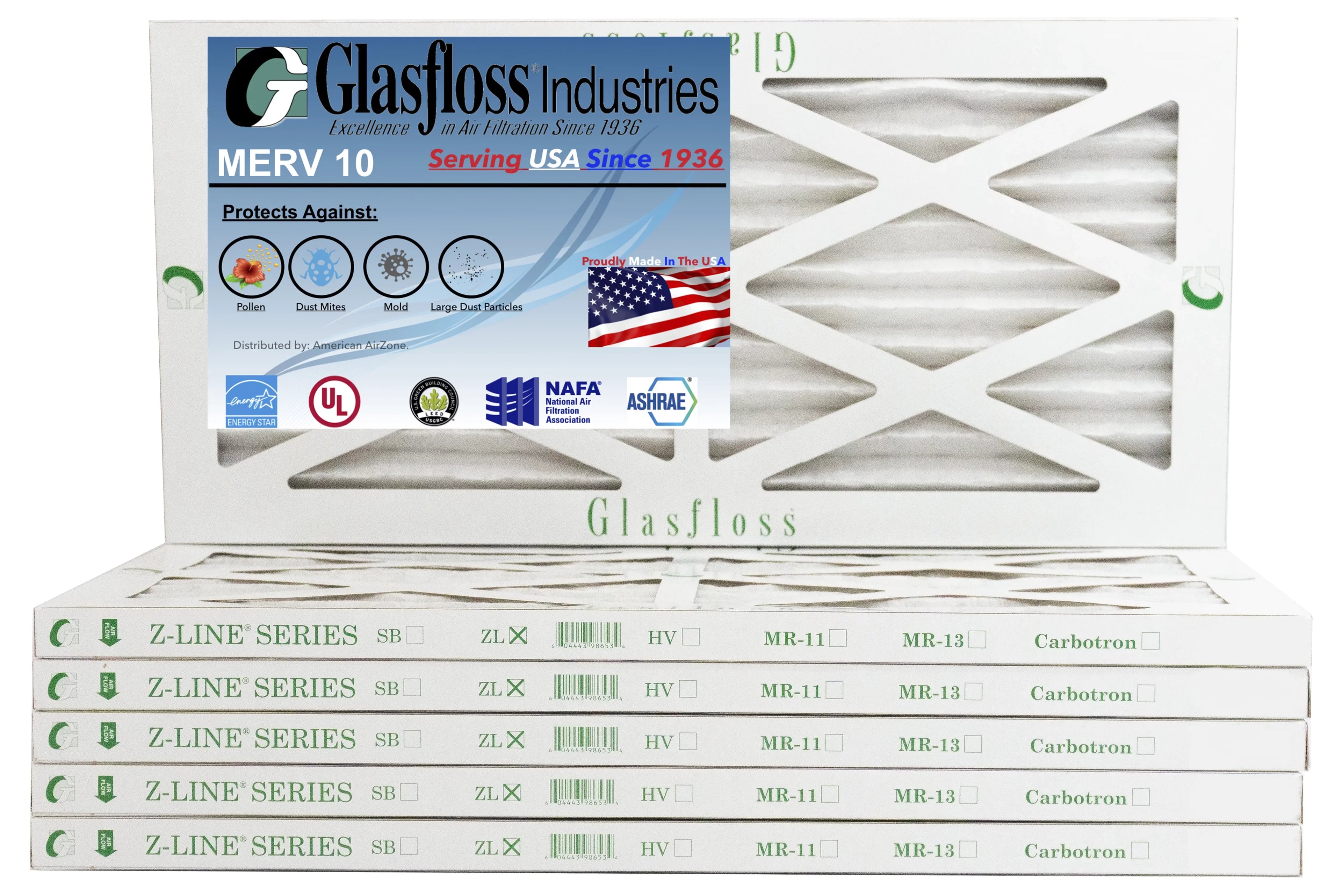 Glasfloss 12x26x1 - MERV 10 -Qty:6 - Furnace Air Filter - Made in USA (Actual Size: 11.5 x 25.5x7/8 inch)