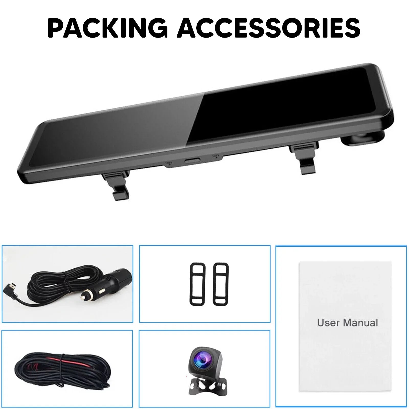 Car Rear View Mirror Camera Dual Dash Cam DVR Video Recorder Driving Recorder with Night Vision Panoramic Rearview Mirror with 4K 12" Full Touch Monitor