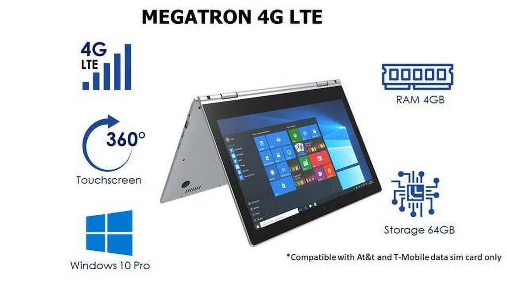 IVIEW Megatron 4G LTE-14.1” 360° Touch Display 4GB/64GB Windows 10 Pro, 1920 x 1080 IPS High Resolution and USB Mouse