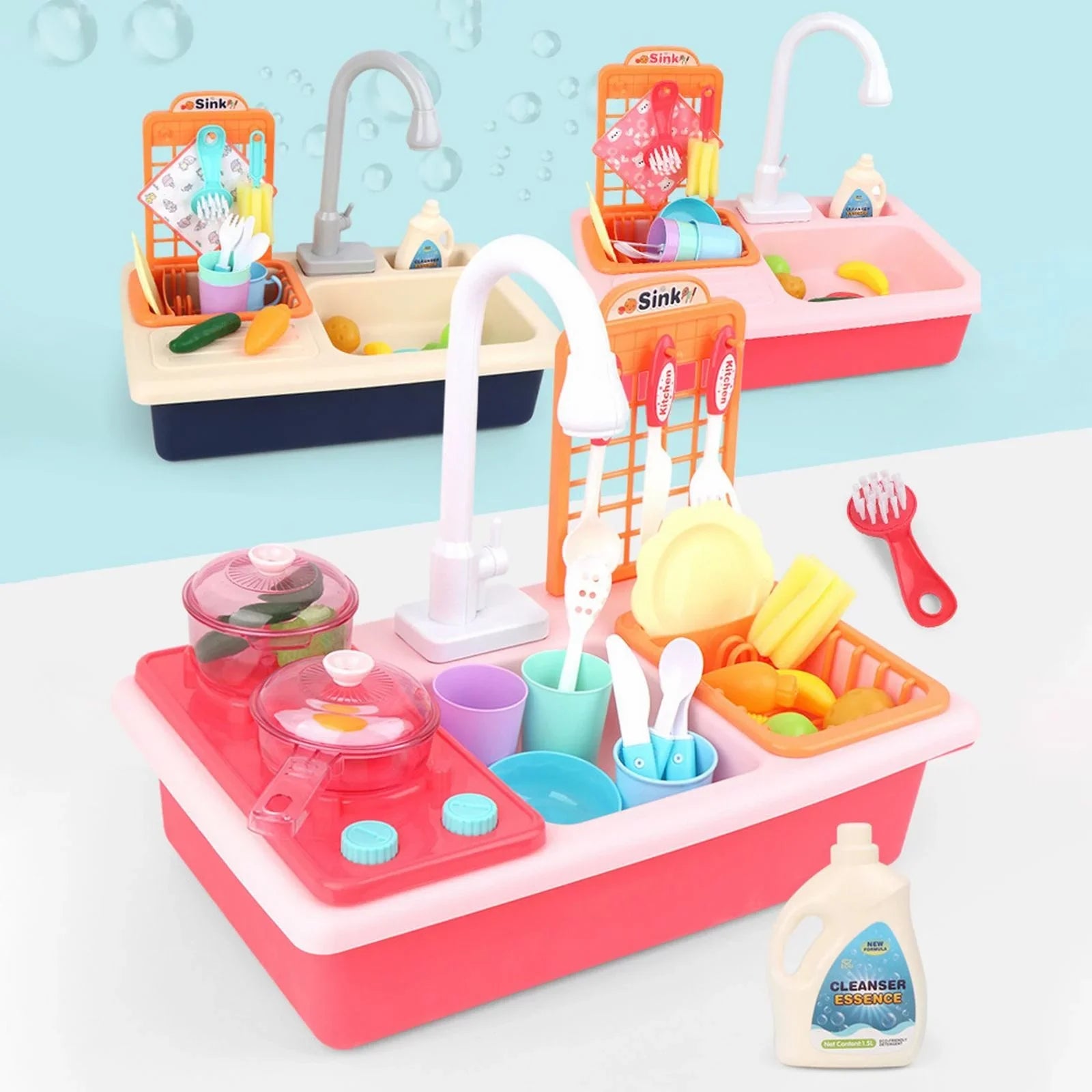 Kitchen Sink Toys Children Electric Dishwasher Playing Toy With Running Fluid Automatic Liquid Cycle System Play House Pretend Role Play Toys for Boys Girls Alphabet Board Game Board for Toddlers