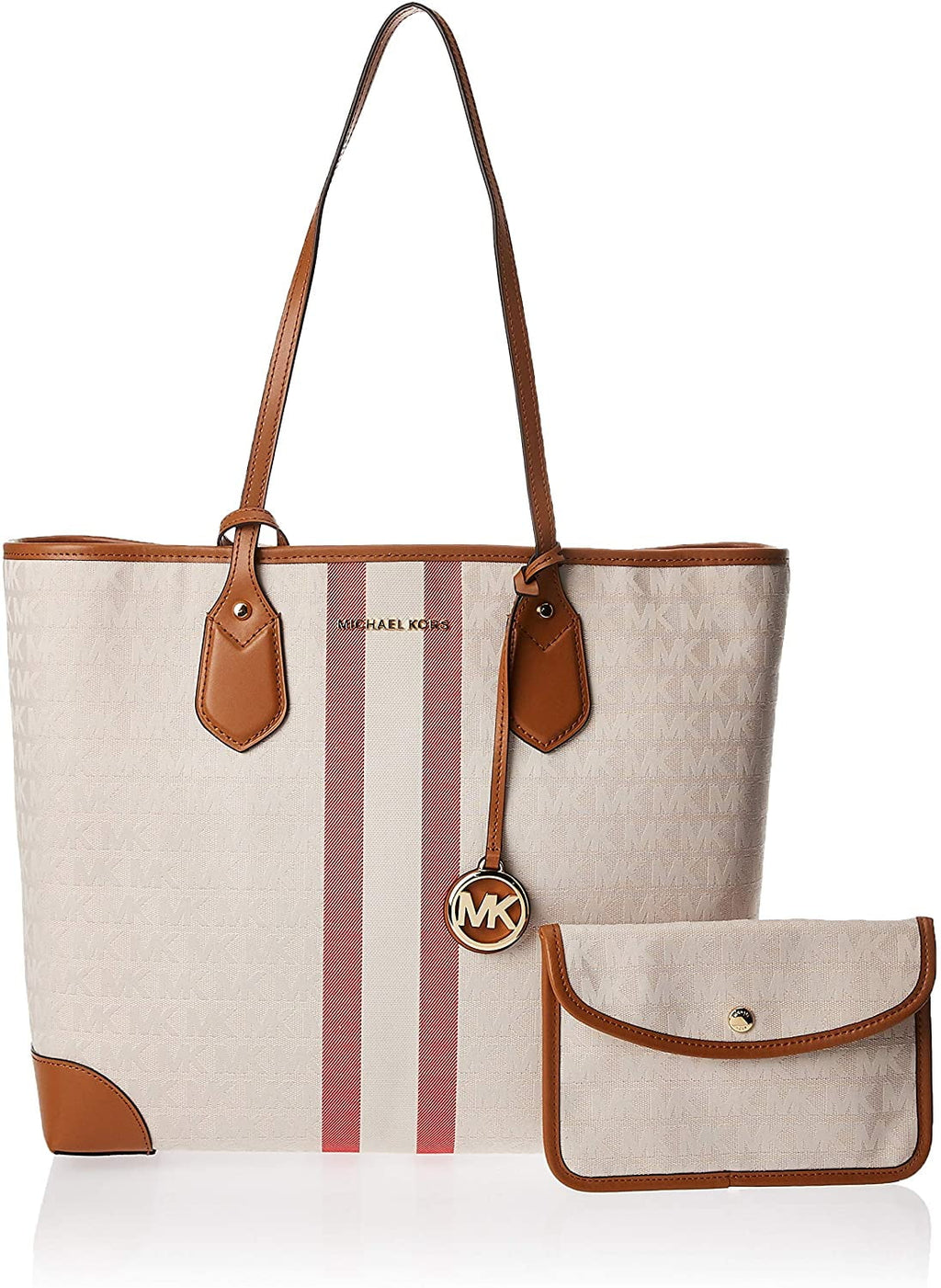 Michael Kors Eva Large Stripe Tote Vanilla Signature Coated Canvas