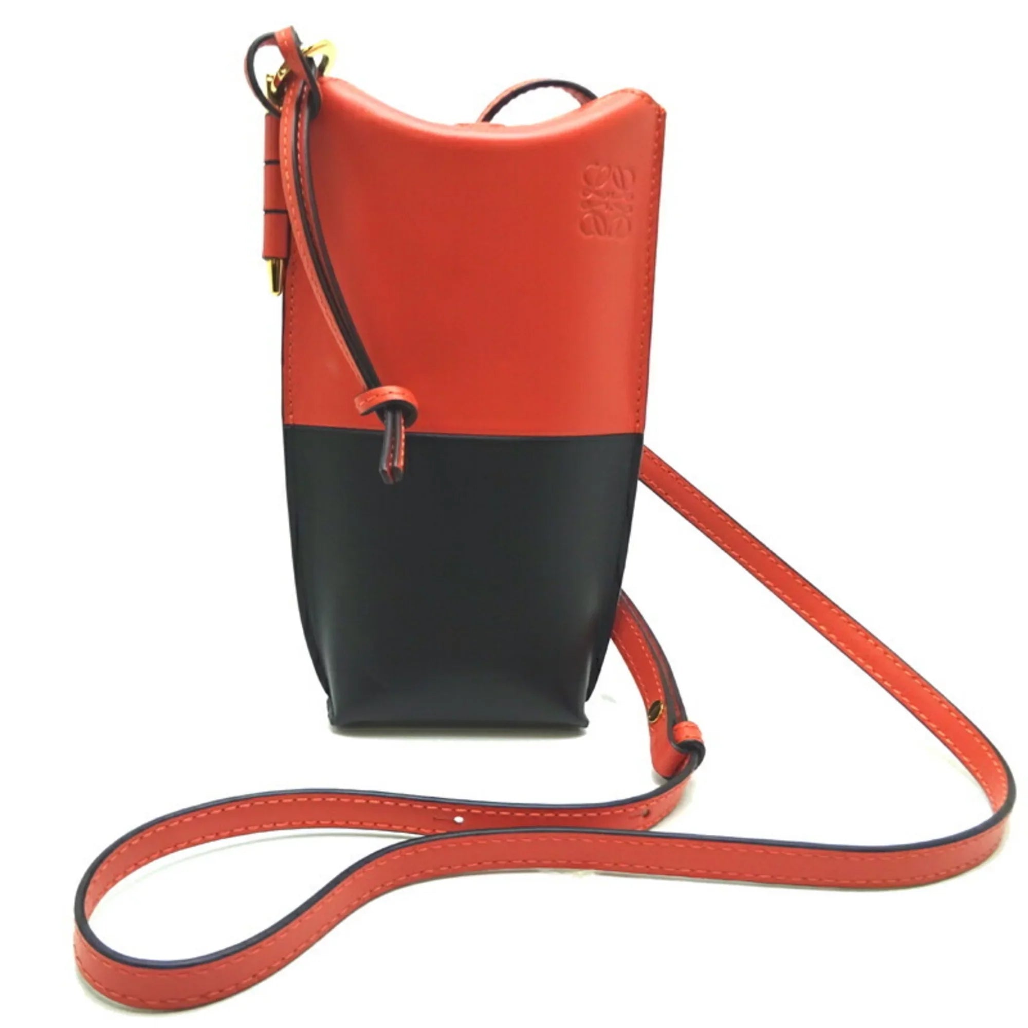 Pre-Owned Loewe Gate Pocket Women's Shoulder Bag 113.54IZ42 Leather Orange x Black (Good)