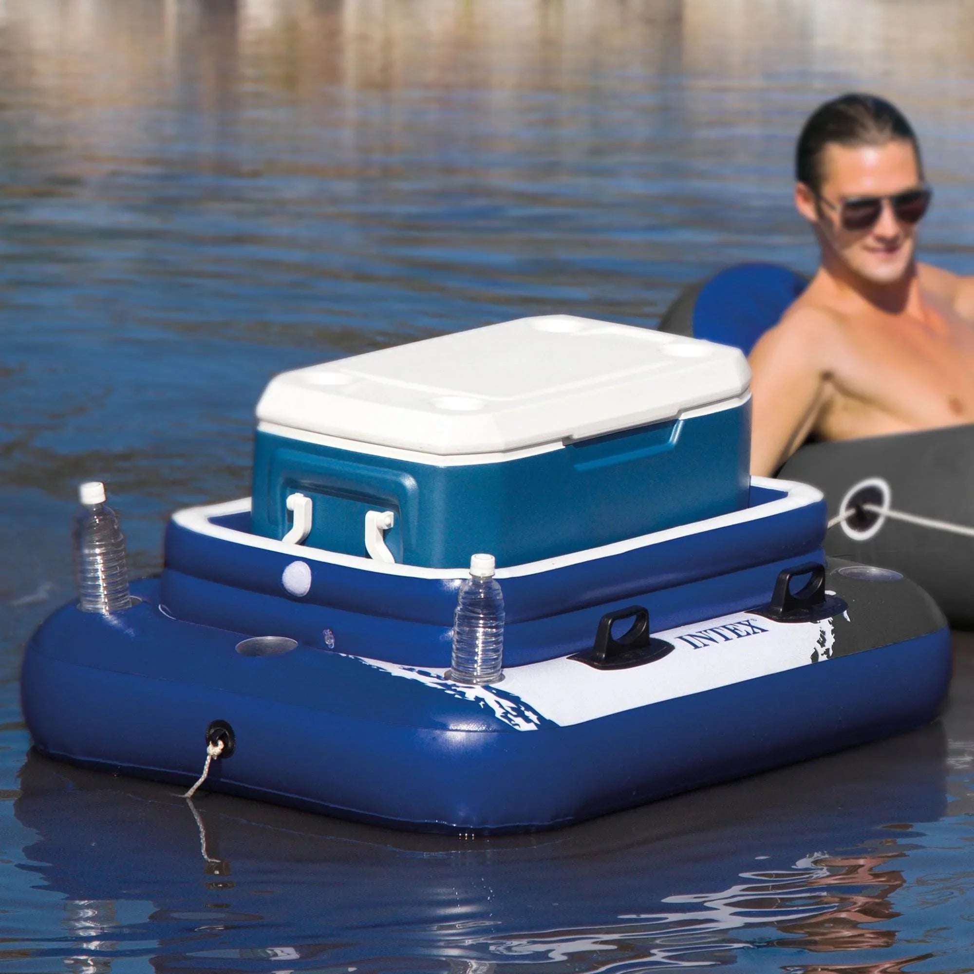 Intex River Run Connect Lounge Inflatable Floating Liquid Tube (6 Pack) & Cooler