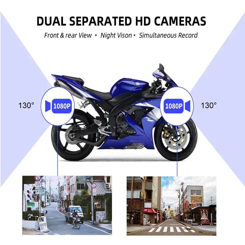 VSYSTO HD 1080P No Monitor Motorcycle Dash Cam, WiFi Night Vision 130° Wide Angle Front & Rear Camera 2 Channels Video Driving Recorder, Loop Recording, G-sensor