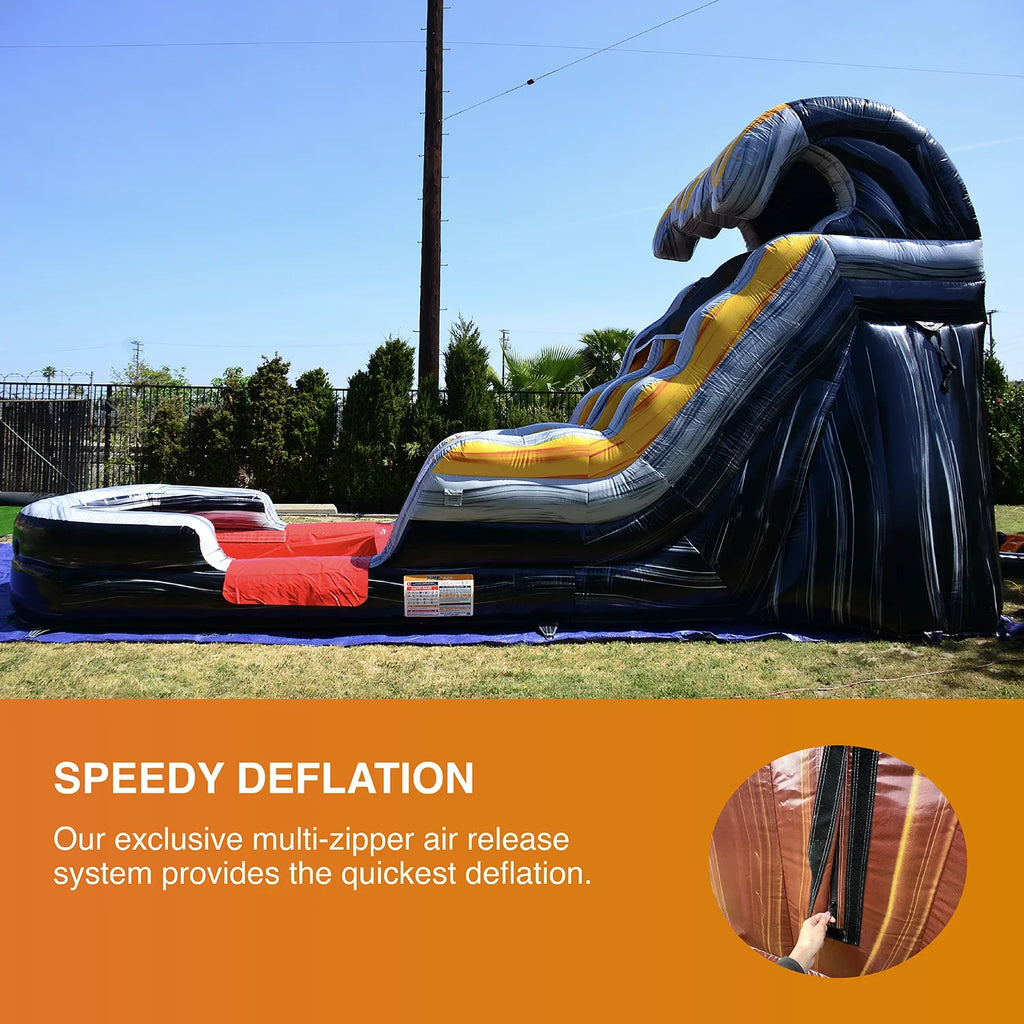 JumpOrange Commercial Grade Fluid Slide Inflatable with Splash Pool for Kids and Adults (with Blower), Flame Theme