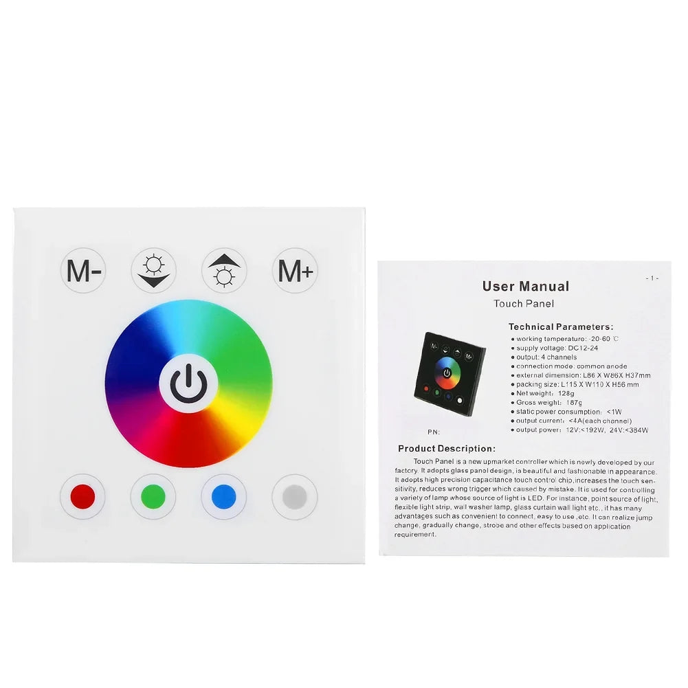 Dingln Wall Mounted Colorful RGBW LED Touch Panel Controller Dimmer Switch For Strip Light White
