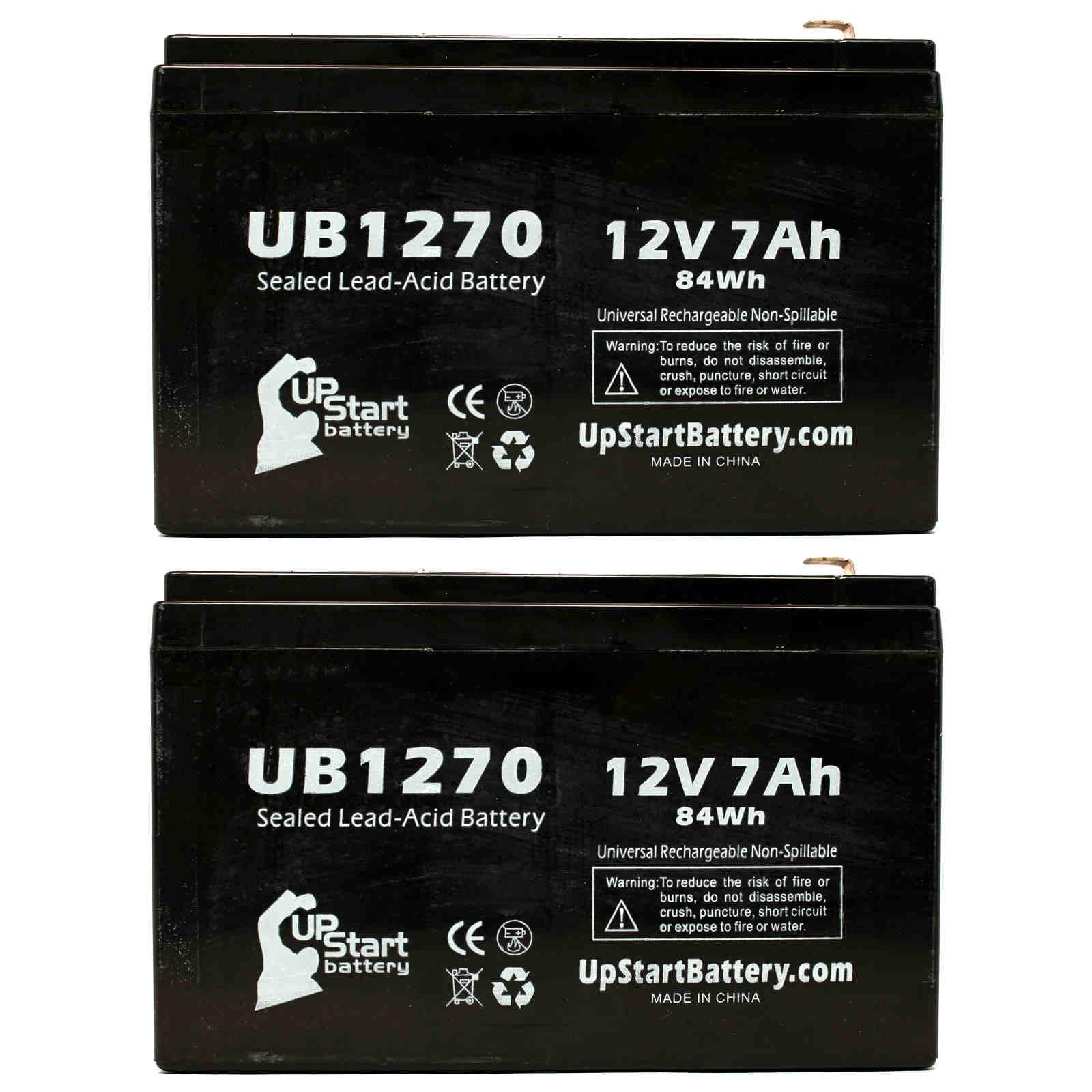 2x Pack - Compatible Upsonic PCM140VR Battery - Replacement UB1270 Universal Sealed Lead Acid Battery (12V, 7Ah, 7000mAh, F1 Terminal, AGM, SLA) - Includes 4 F1 to F2 Terminal Adapters