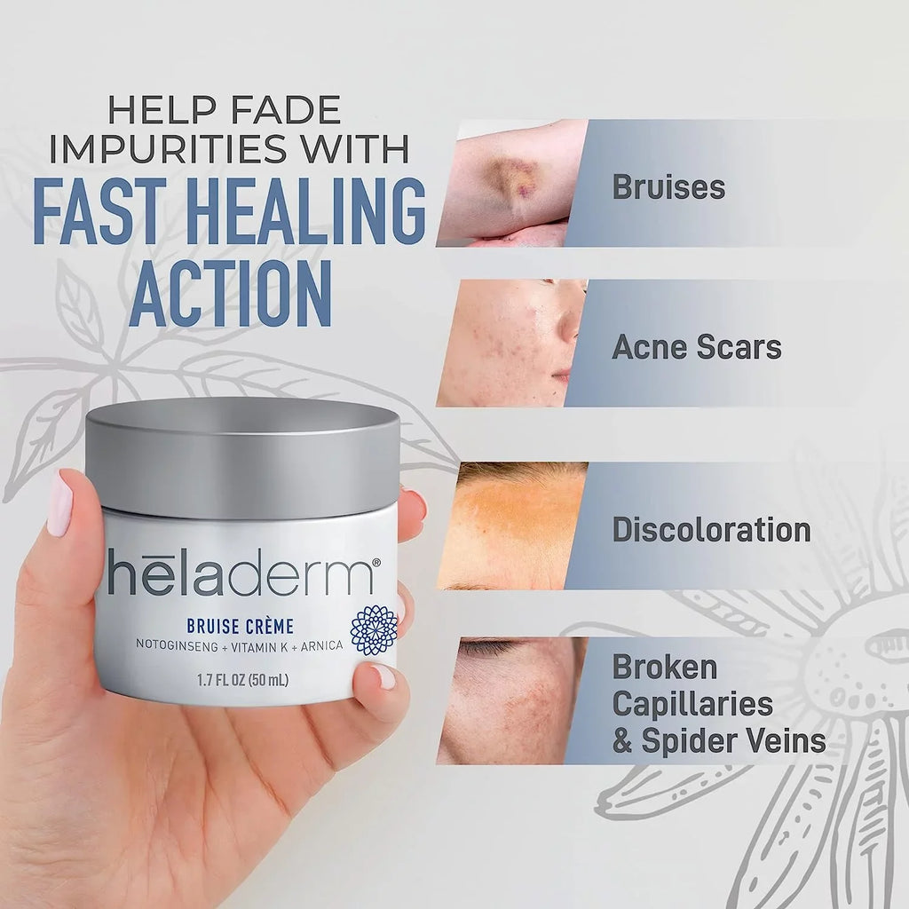 Heladerm Arnica Oil Bruise Cream, Fast Healing, Rejuvenates Skin, Bruise and Swelling Skincare, 1.7 oz