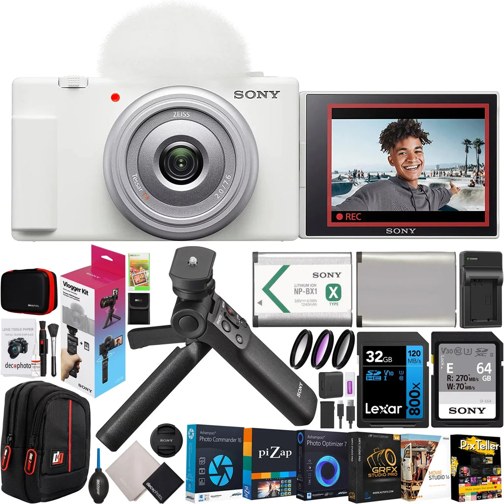 ZV-1F Vlog Camera with 4K Video & 20.1MP for Content Creators and Vloggers White ZV-1F/W Bundle