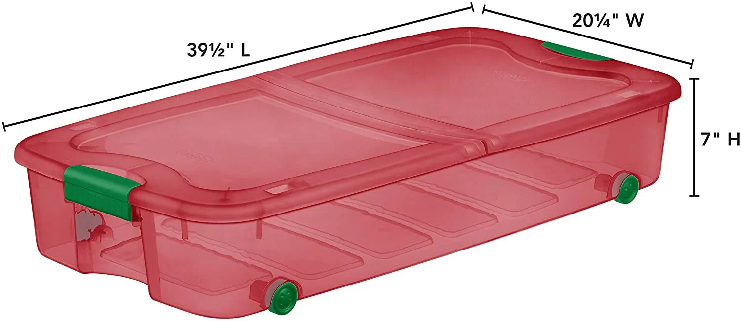 4-Pack Under Bed Plastic Storage Bin Unit Boxes Are Containers For Clothes, Books, Diapers, Shoes, Linen. Office Supplies, Camping, RV, Pantry Foods 66 Quart Capacity