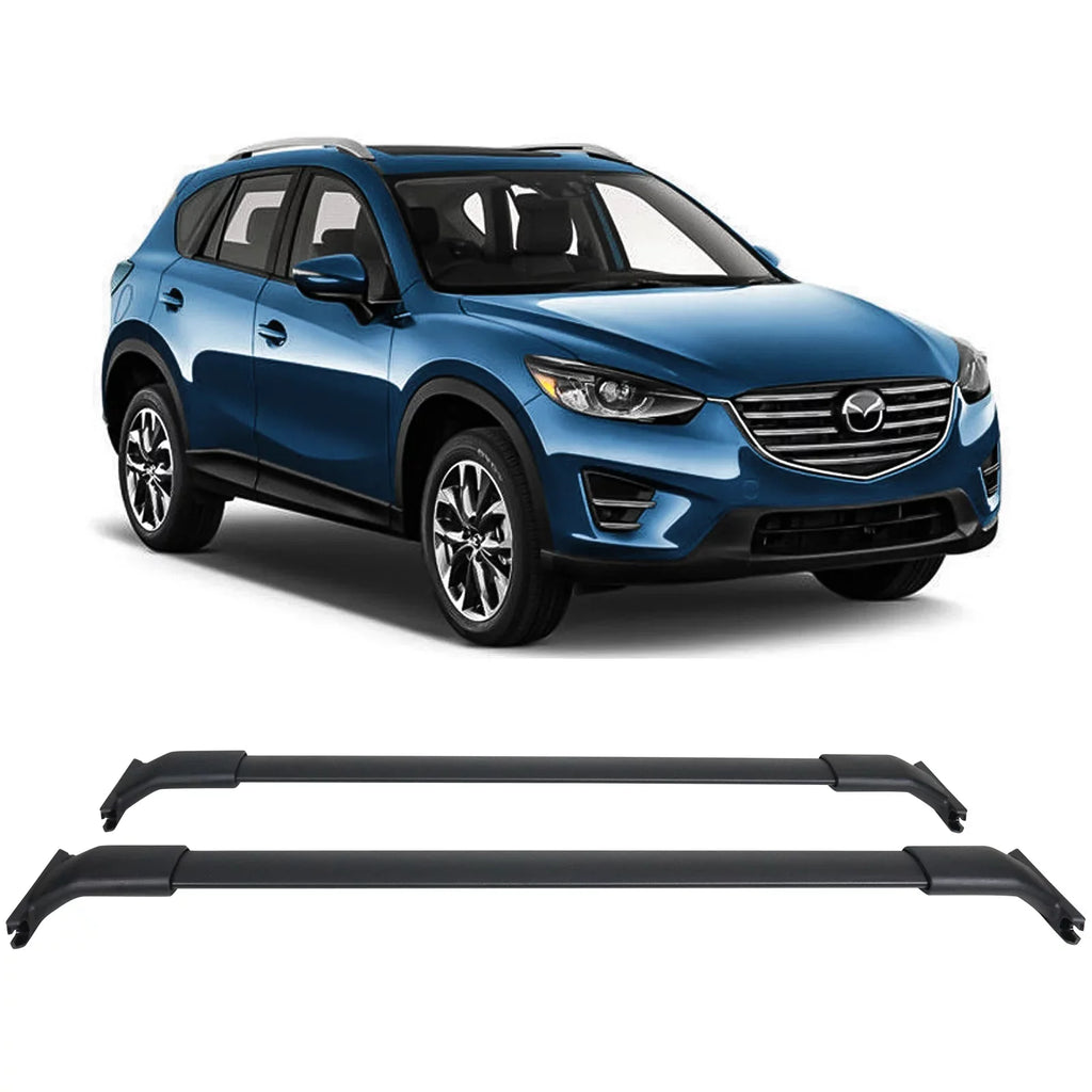 Ikon Motorsports Compatible with 13-16 Mazda CX-5 CX5 OE Style Cross Bar Roof Rack Black Aluminum