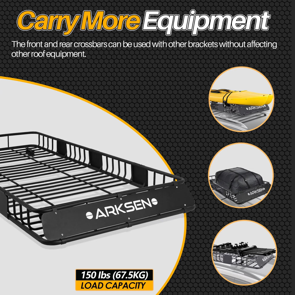 ARKSEN 84"x 39"x 6" Universal Roof Rack Cargo Extension Car Top Luggage Holder Carrier Basket SUV Camping, Black