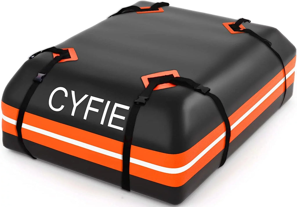 Cyfie Rooftop Cargo Bag for Car,SUV Car Top Carrier 15Cu. ft for All Cars with/Without Rack, Fluid & Tearproof, Includes Anti-Slip Mat, 8 Reinforced Straps, 6 Door Hooks, Storage Bag