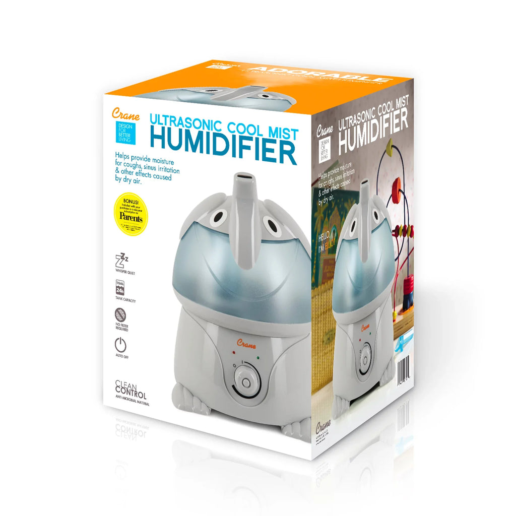 Crane Adorable Ultrasonic Cool Mist Humidifier, Elephant, 1 Gallon, EE-3186-1PK