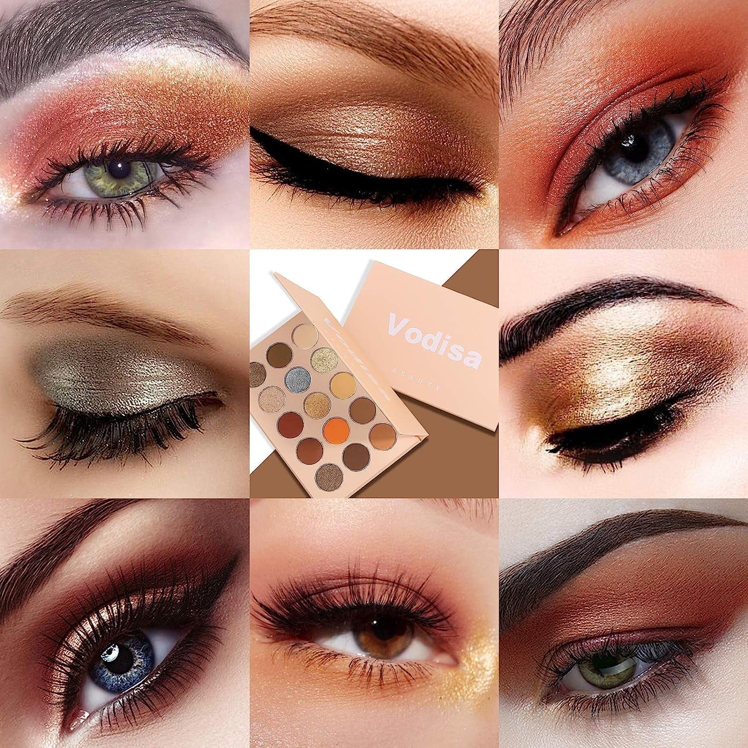 Vodisa Colorful Eyeshadow Palette Matte Shimmer High Pigmented Eyeshadow Pallet 15 Colors Professional Makeup Nudes Warm Natural Long Lasting Liquid Eye Shadow with Make Up Brushes Set (