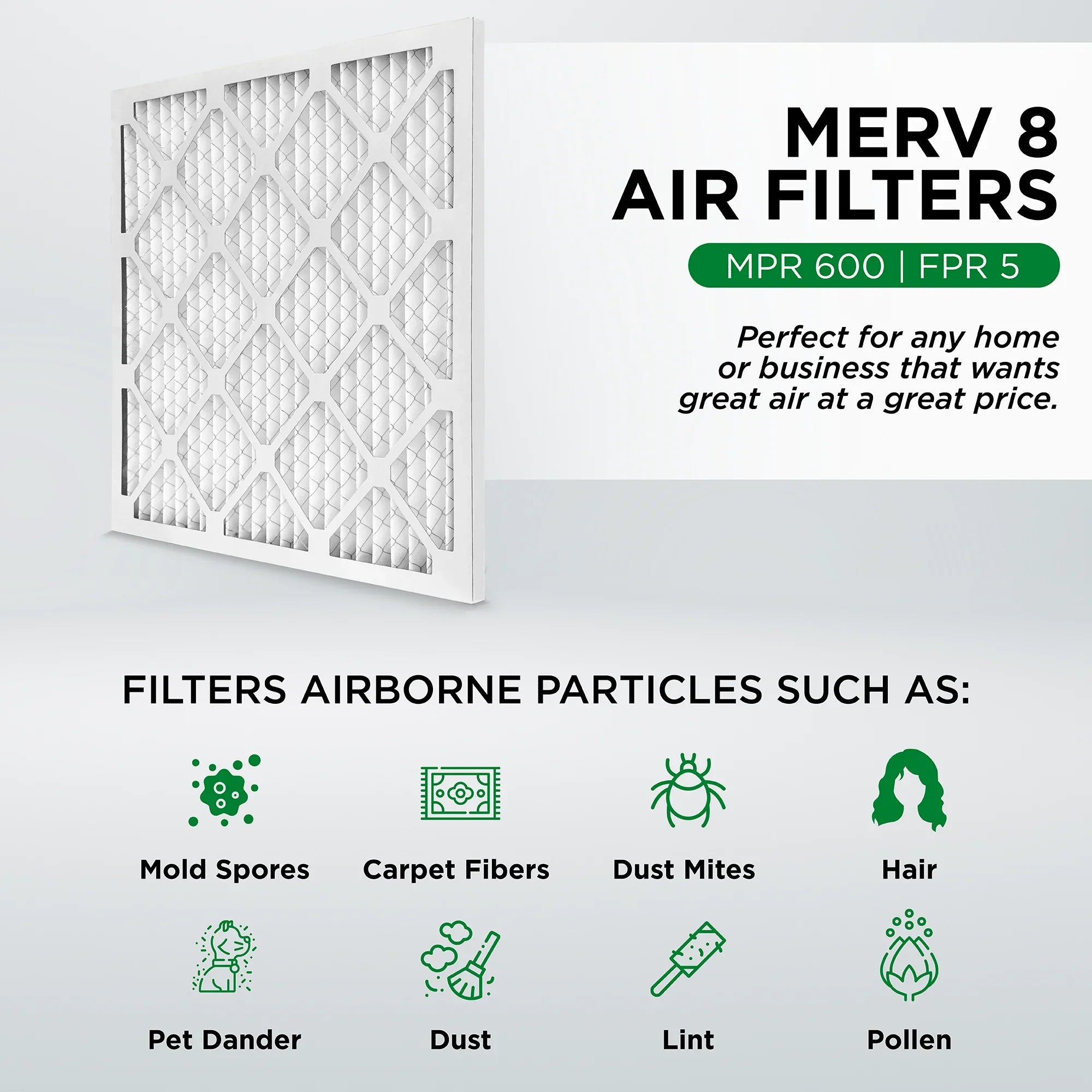 Pamlico Air 16x25x1 MERV 8 Pleated AC Furnace Air Filters. Quantity 6. (Actual Size: 15.5 x 24.5 x 0.75 Inches)