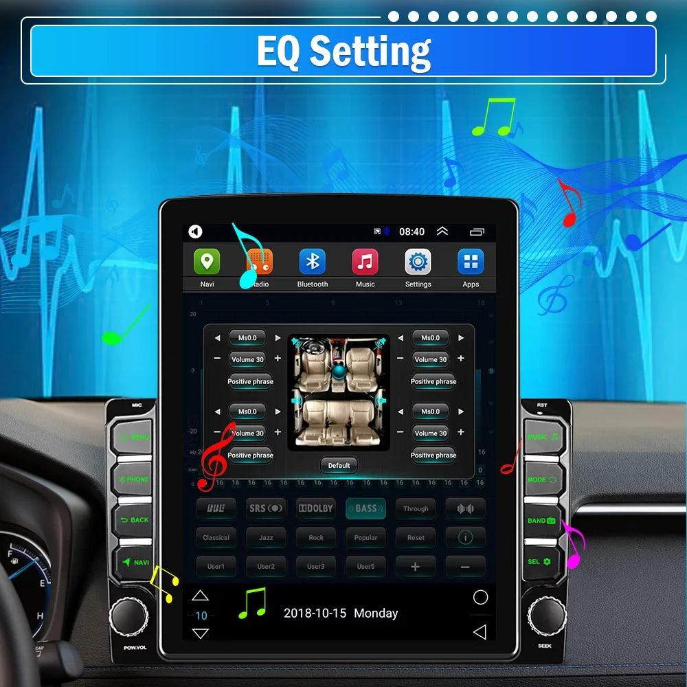 Podofo Double 2 Din 9.7 inch Vertical Touch Monitor Car Stereo Radio Android 12 Mirror Link GPS Navi Bluetooth Wifi GPS FM USB with Backup Camera