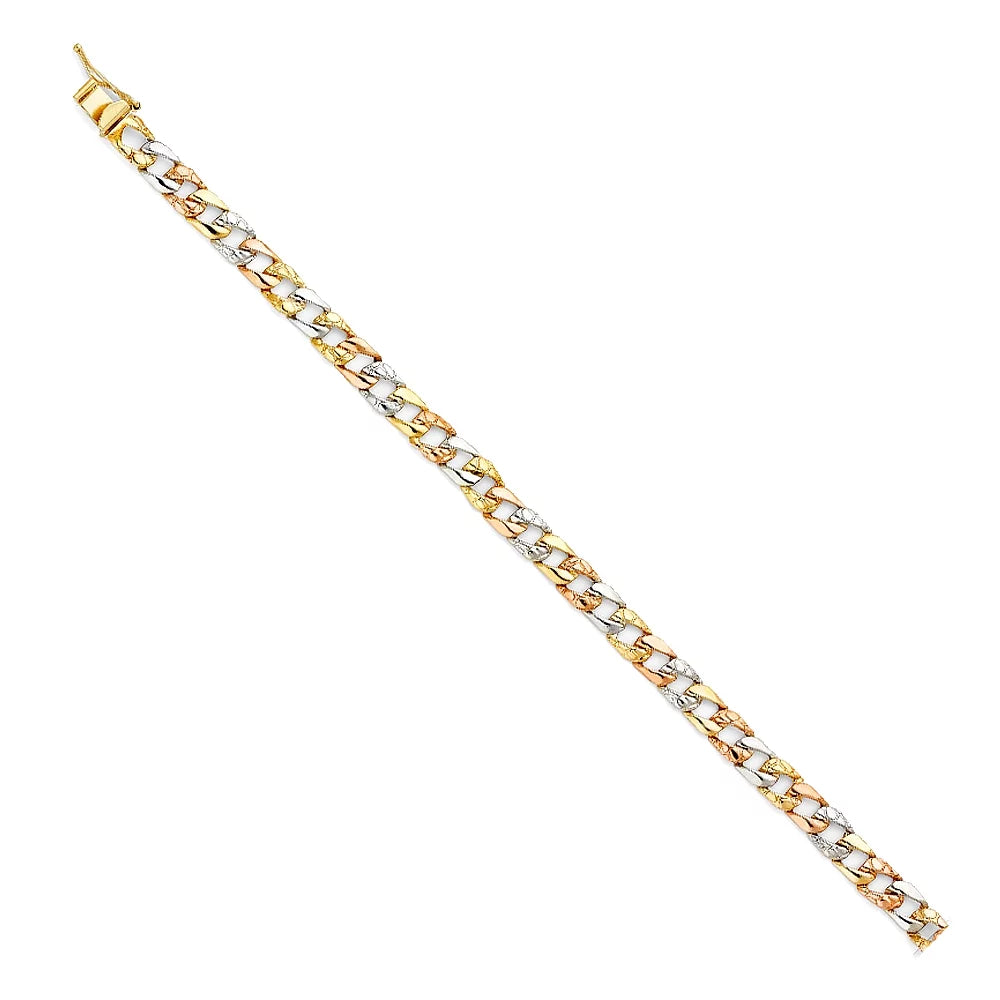 14k Tri Color Gold Stamp Nugget Cuban Link Bracelet - 7" | Elegant 3C Gold Chain Bracelets for Women and Men| Weight 6.3 | Men’s Jewelry for Gift