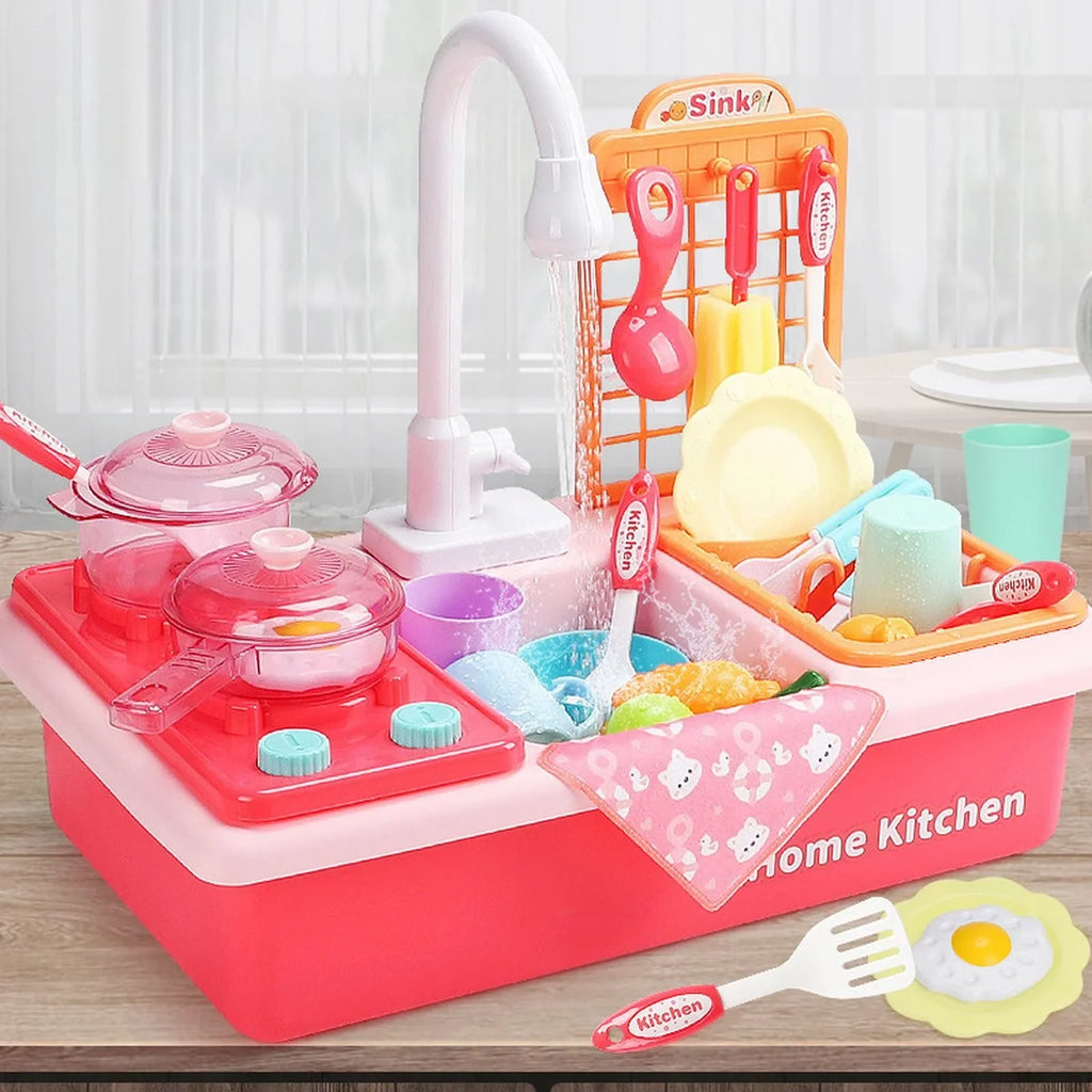 Kitchen Sink Toys Children Electric Dishwasher Playing Toy With Running Fluid Automatic Liquid Cycle System Play House Pretend Role Play Toys for Boys Girls Alphabet Board Game Board for Toddlers