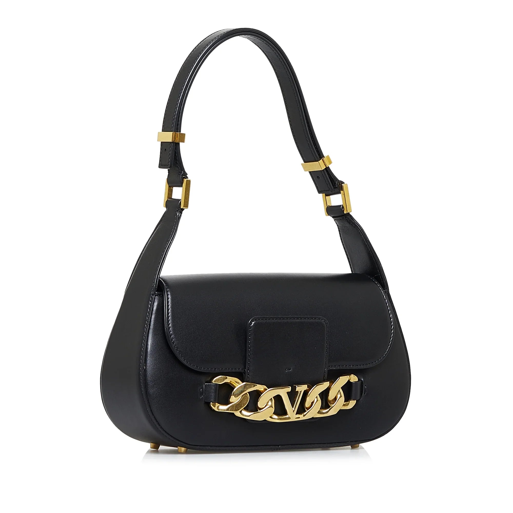 Pre-Owned Authenticated Valentino Vlogo Chain Shoulder Bag Calf Leather Black Unisex (Good)